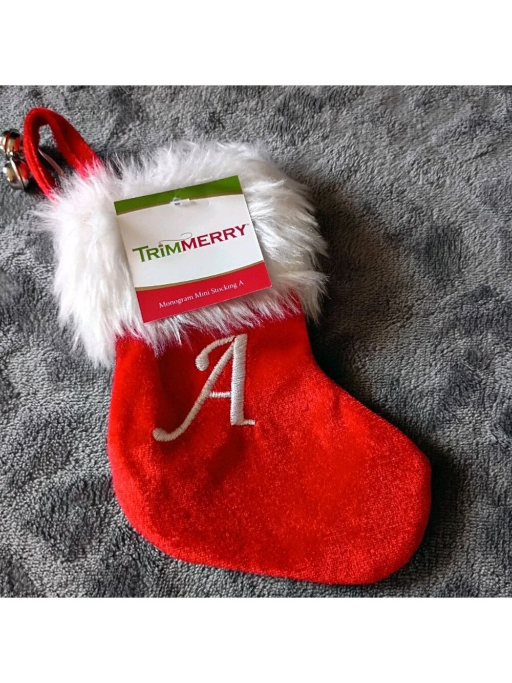 Christmas Stocking Red Velvet Monogram Letter A
